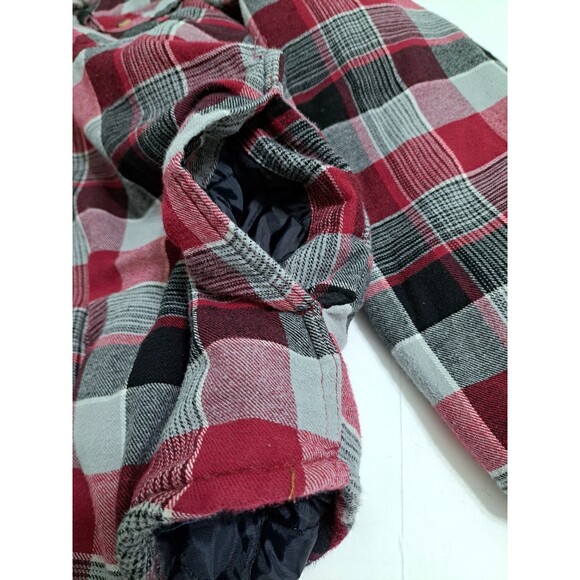 Wrangler Plaid Flannel Men's Medium Jacket Hooded Quilted Lining Shacket Red - Picture 5 of 9